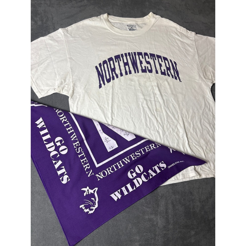 Northwestern University Wildcats T-Shirt White Purple XL with Bandana